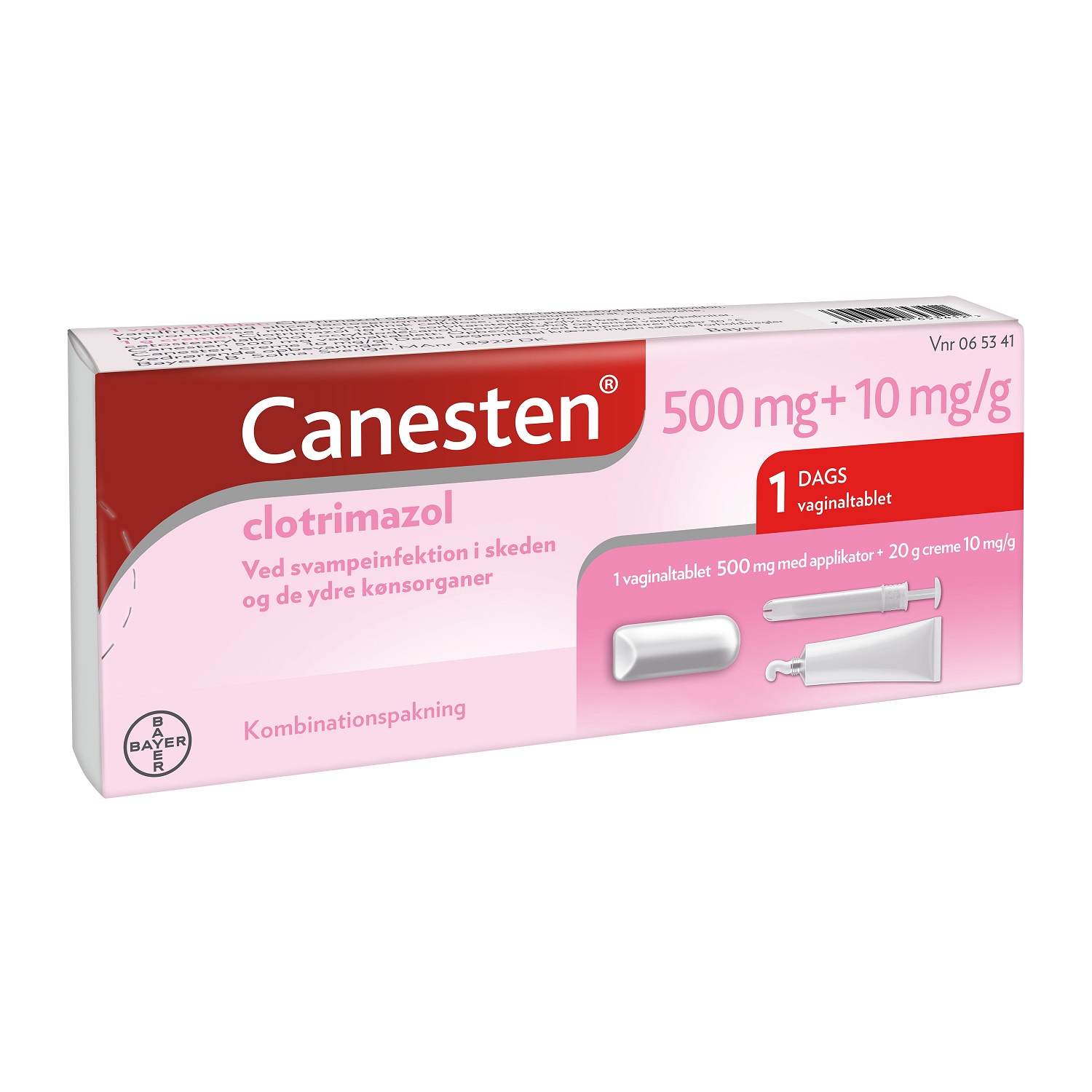 Canesten® kombinationspakning vaginaltablet og creme, 500 mg vaginaltablet og applikator,10mg/g creme