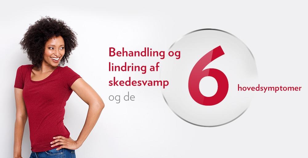 Smilende ung kvinde i rød t-shirt, der er glad efter en Canesten® behandling og komplet lindring af skedesvamp og de 6 hovedsymptomer